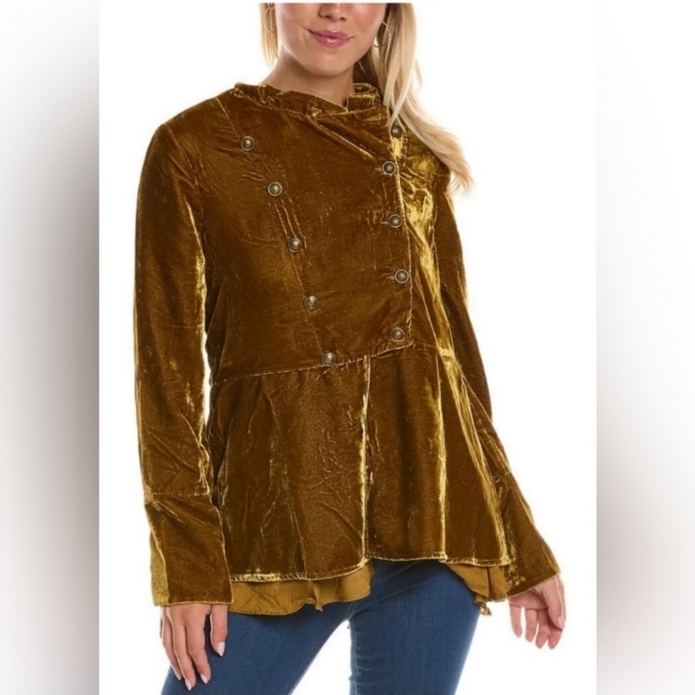 NWT Free People Velvet Faye Jacket Large Warm Tobacco Brown